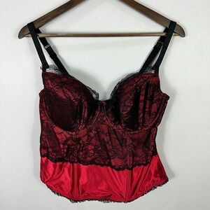 Cacique Lace Bustier Corset Top 18 20 Red Black Boned Coquette Dark Feminine